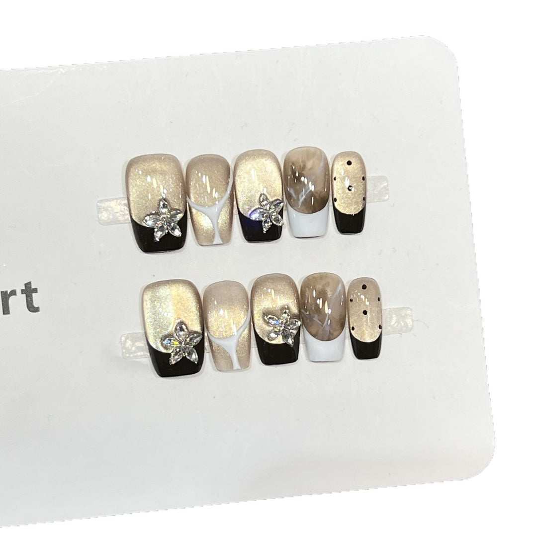 Elegant Press-On Nail Art Set with Floral Embellishments Stornfield