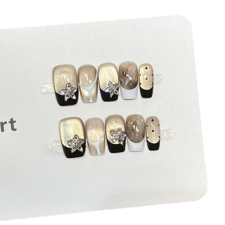 Elegant Press-On Nail Art Set with Floral Embellishments Stornfield