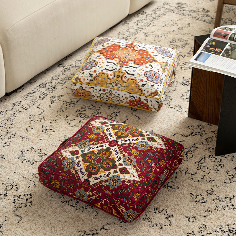 Square decorative cushion cover with oriental medallion pattern and contrasting piping Stornfield