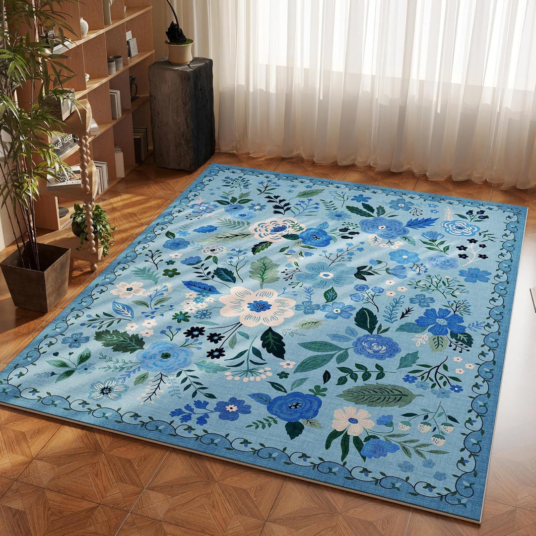 Floral Embroidered Area Rug for Home