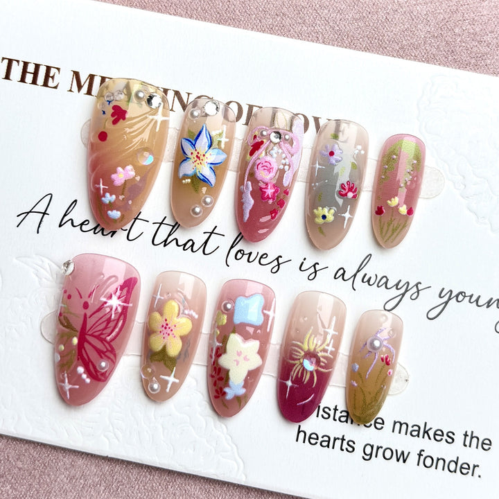 Artistic Floral Press-On Nail Set