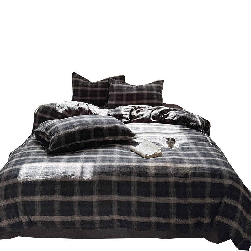 Bedding set made of cotton gauze with fine check pattern and washed vintage finish