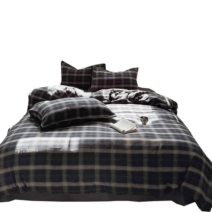 Bedding set made of cotton gauze with fine check pattern and washed vintage finish