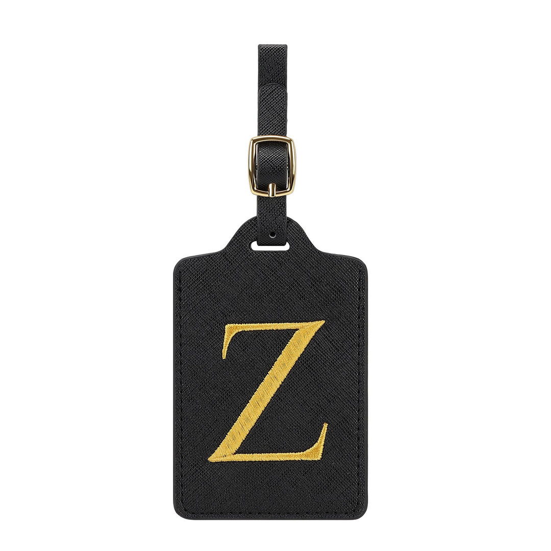 embroidered initial monogram leather luggage tag with adjustable buckle strap Stornfield