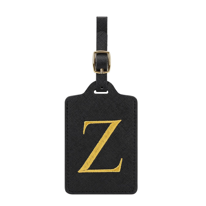 embroidered initial monogram leather luggage tag with adjustable buckle strap Stornfield