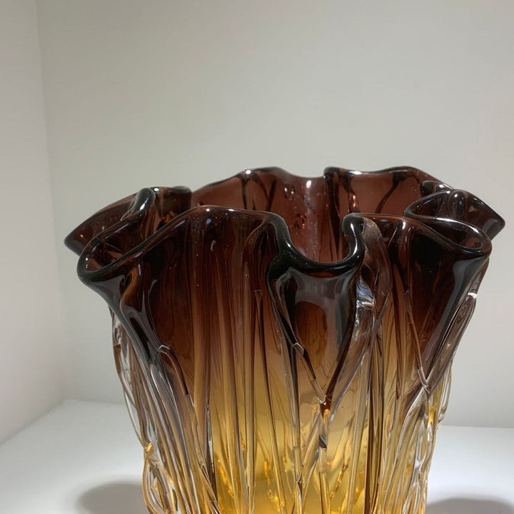 Handblown Textured Ruffled-Rim Gradient Glass Vase Set Stornfield
