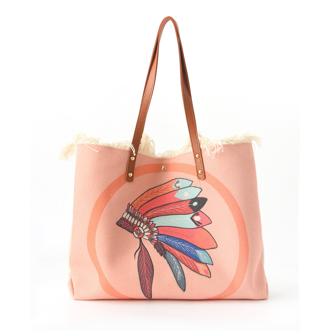 Beach bag with floral pattern and fringes Stornfield