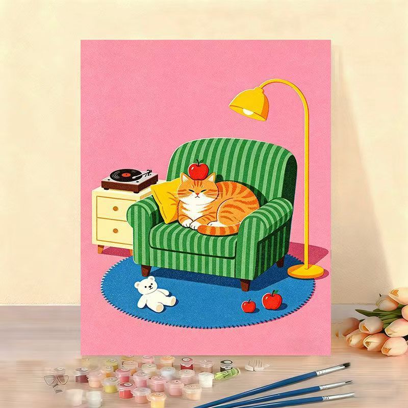 Whimsical Cat Illustration Canvas Artwork Stornfield