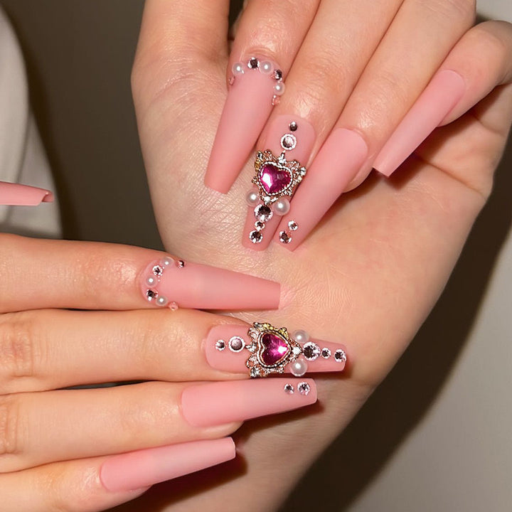 Luxury Artificial Nail Set with Rhinestone and Pearl Decorations Stornfield
