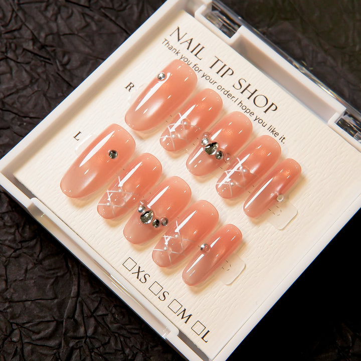 Glamorous Press-On Nail Tips with Rhinestone Accents