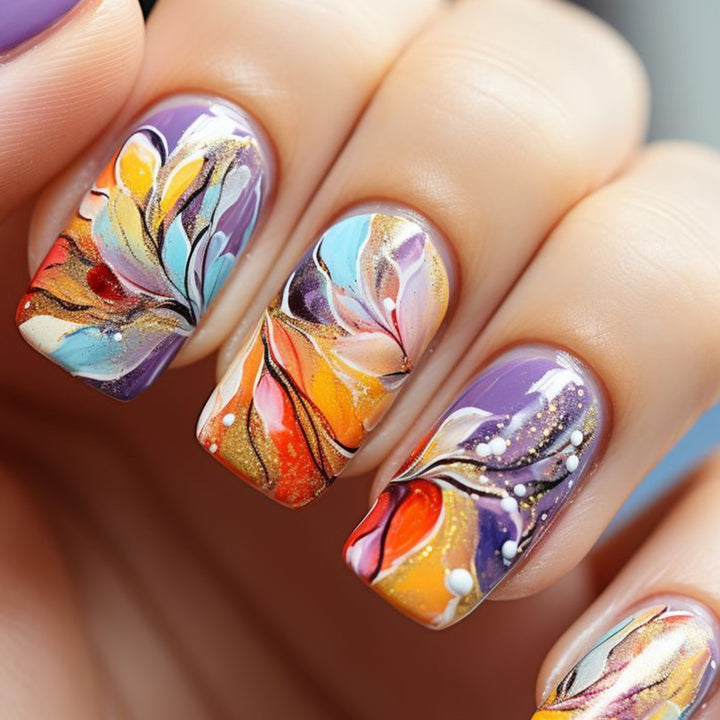 Artistic Floral Gel Nail Art Extensions Stornfield