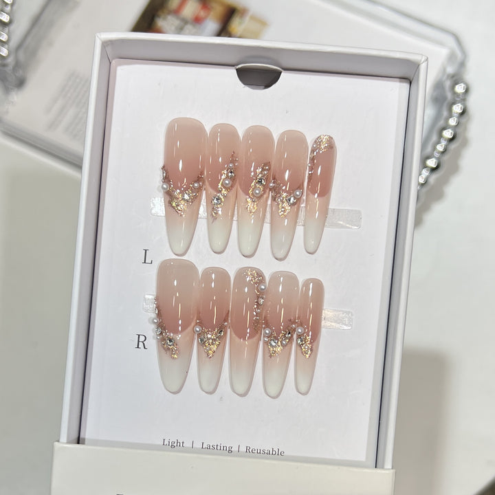 Elegant Stiletto Press-On Nail Art Set with Crystal and Pearl Accents Stornfield