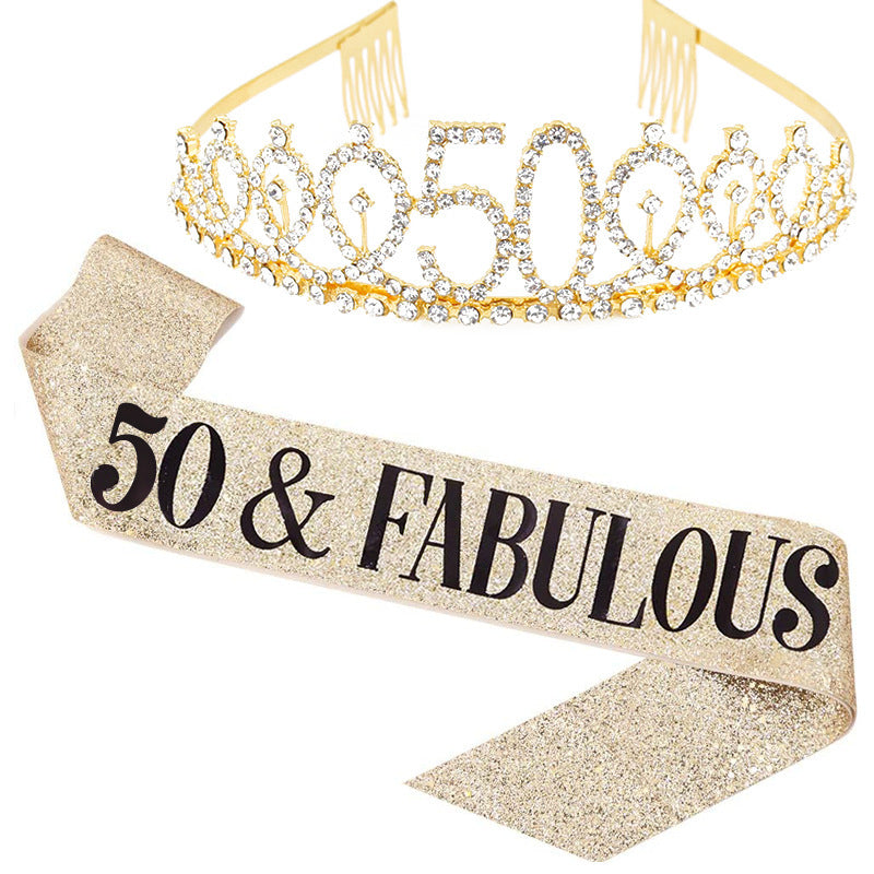 Girl Glittering Birthday Crown and Sash Set Stornfield