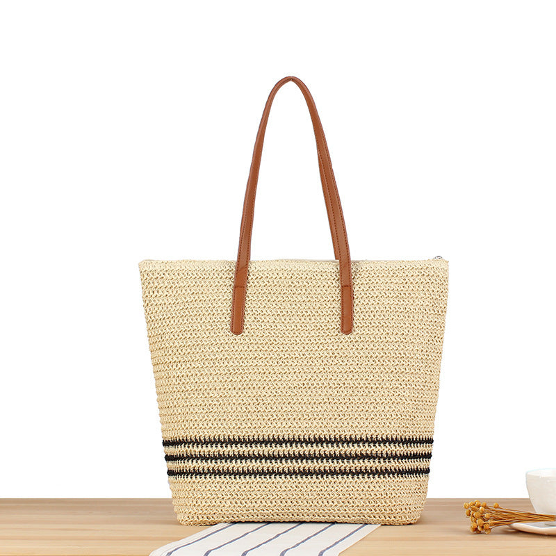 Braided beach bag with leather handles Stornfield