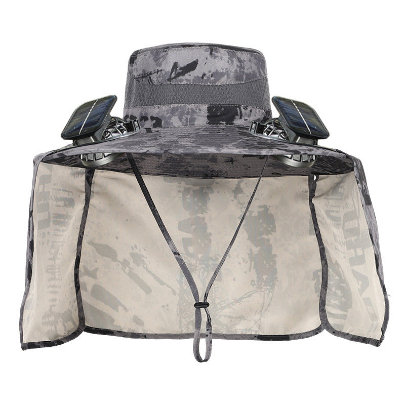 Sun hat with neck protection and integrated solar-powered dual fans Stornfield