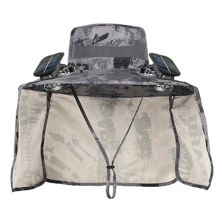 Sun hat with neck protection and integrated solar-powered dual fans Stornfield