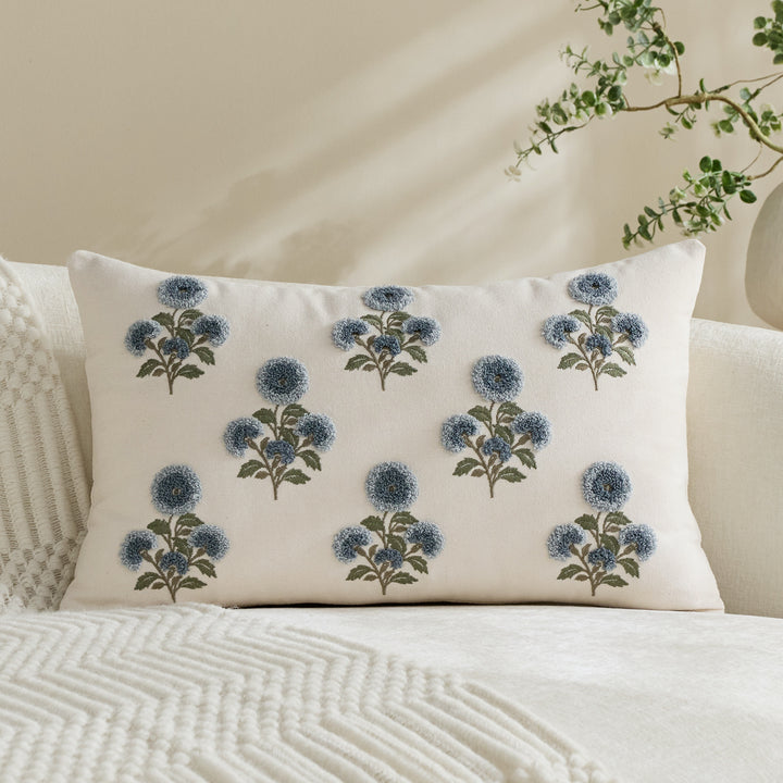 Tufted Floral Embroidered Decorative Throw Pillow Cover