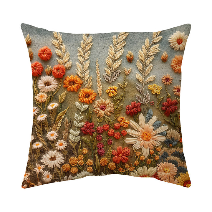 Embroidered Wildflower Raised-Texture Square Throw Pillow Cover