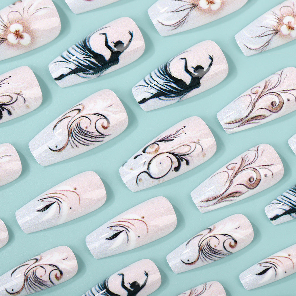 Elegant artificial nails with floral designs Stornfield