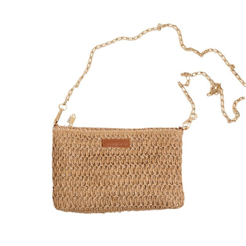 Handcrafted Shoulder Bag Made of Durable Straw Material with Gold Chain Stornfield
