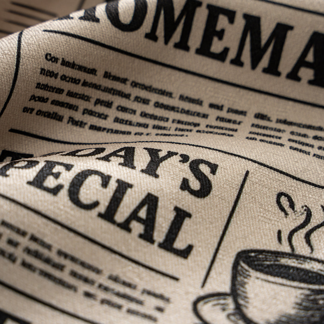 Kitchen runner rug in retro food newspaper print