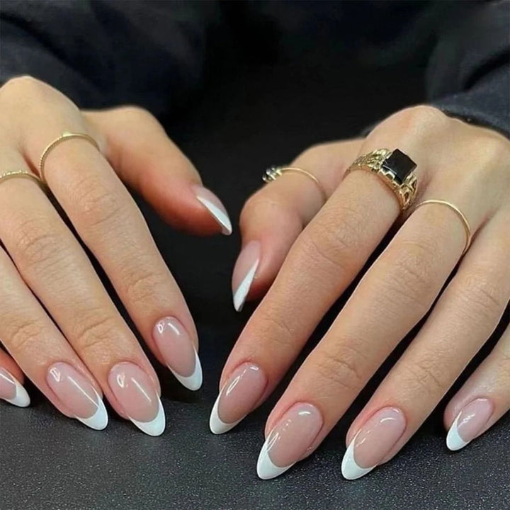 Elegant French Tip Almond-Shaped Nail Extensions Stornfield