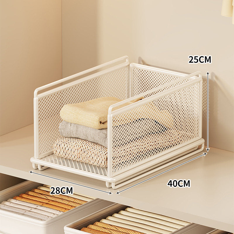 Stackable Metal Mesh Closet Storage Drawer Bin with Sliding Nesting Frame
