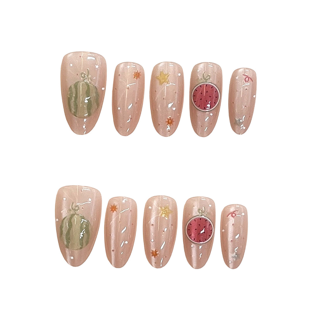 Artistic Press-On Nail Set with Elegant Fruit Designs Stornfield