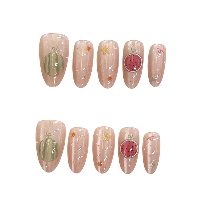 Artistic Press-On Nail Set with Elegant Fruit Designs Stornfield
