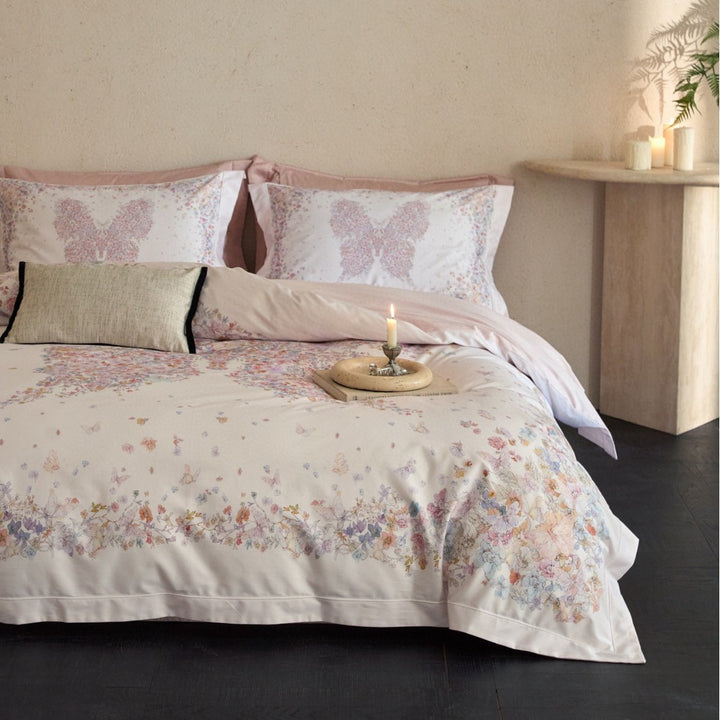 Butterfly Floral Reversible Cotton Sateen Duvet Cover Set with Pillow Shams