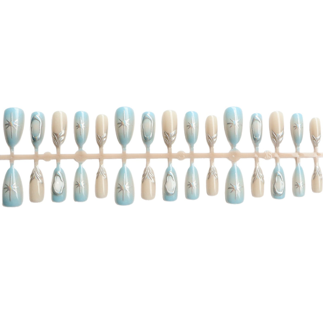 Artistic Press-On Nail Art Set with Silver Accents Stornfield