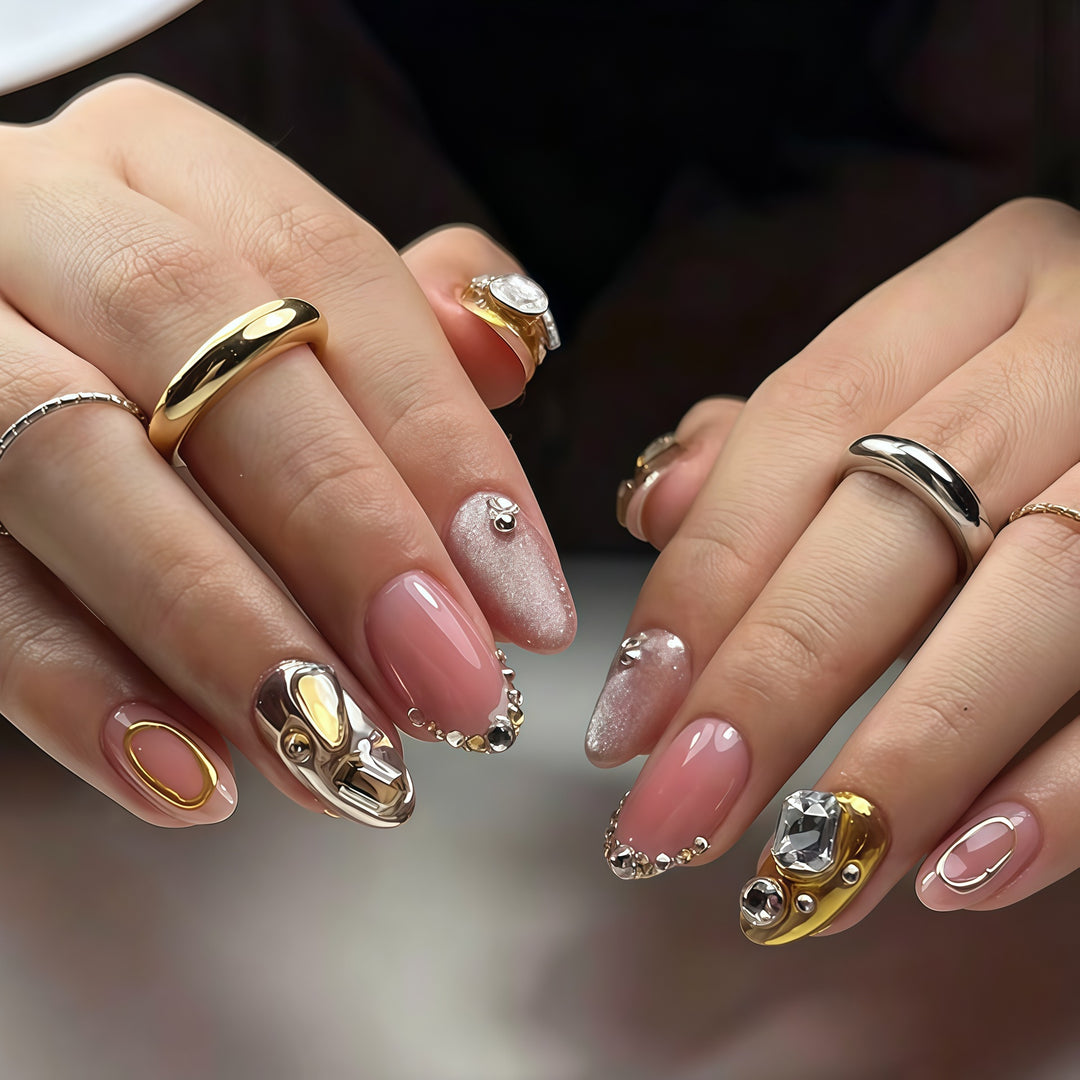 Elegant Rhinestone-Embellished Nail Art Extensions Stornfield