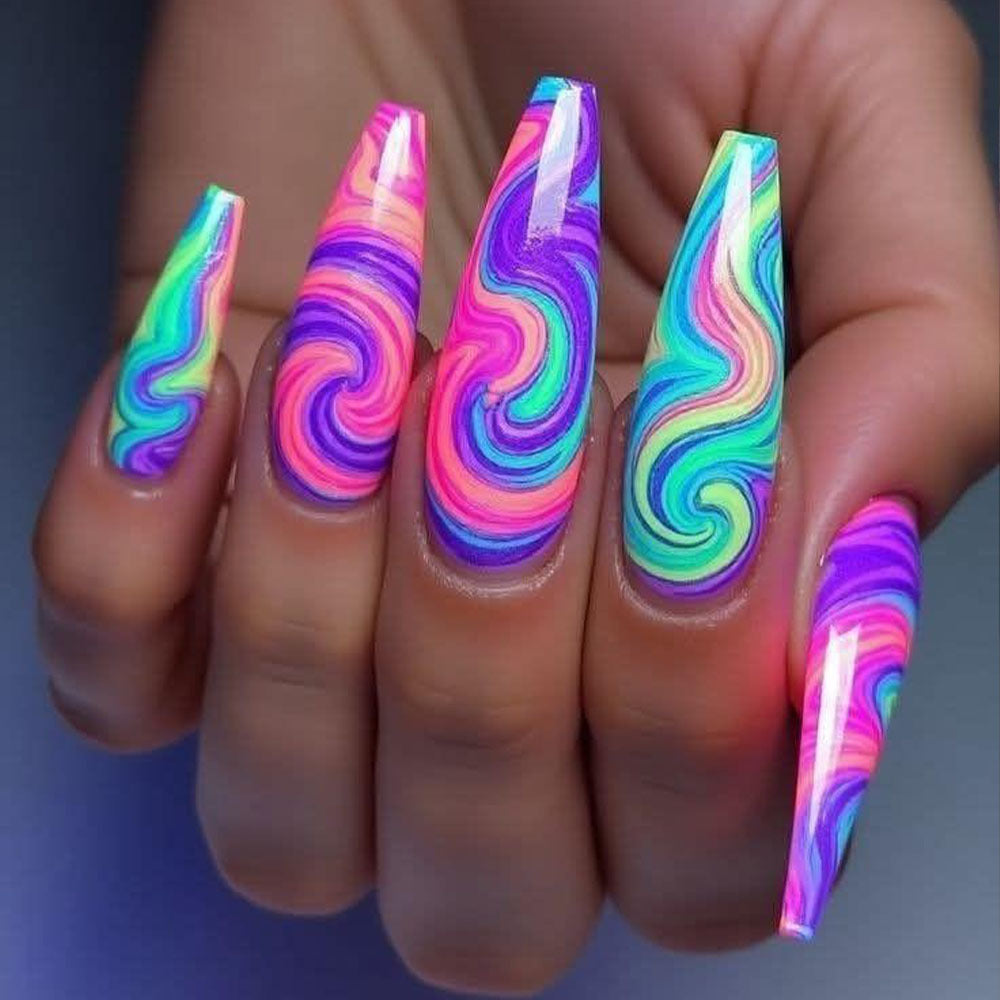 Artificial Nails in Colorful Swirl Design Stornfield