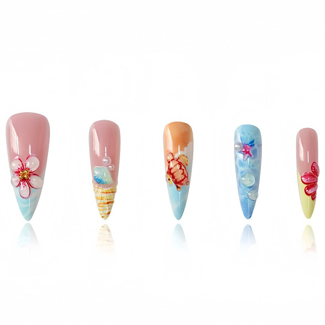 Artistic Marine-Inspired Press-On Nail Set Stornfield