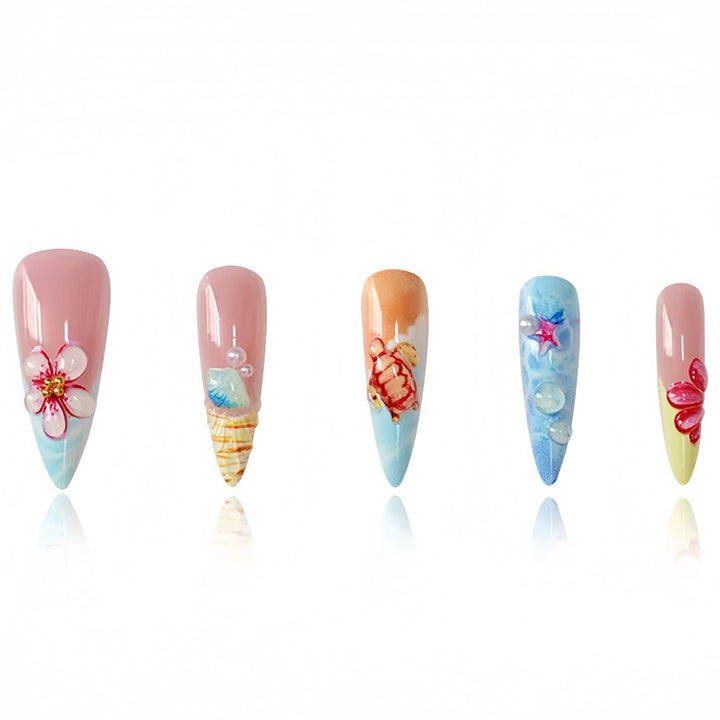 Artistic Marine-Inspired Press-On Nail Set Stornfield
