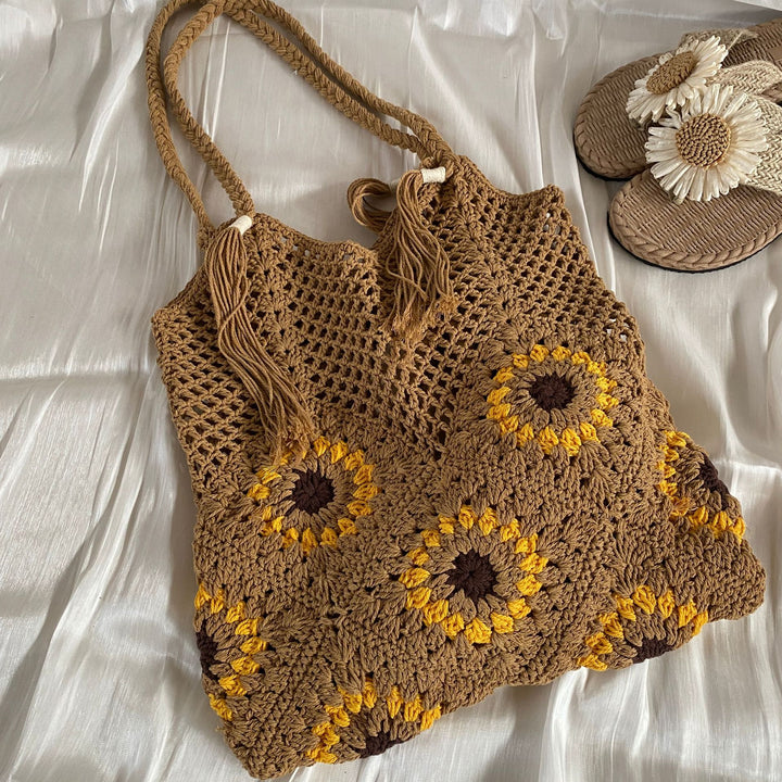 Macrame shopping bag with sunflower pattern Stornfield