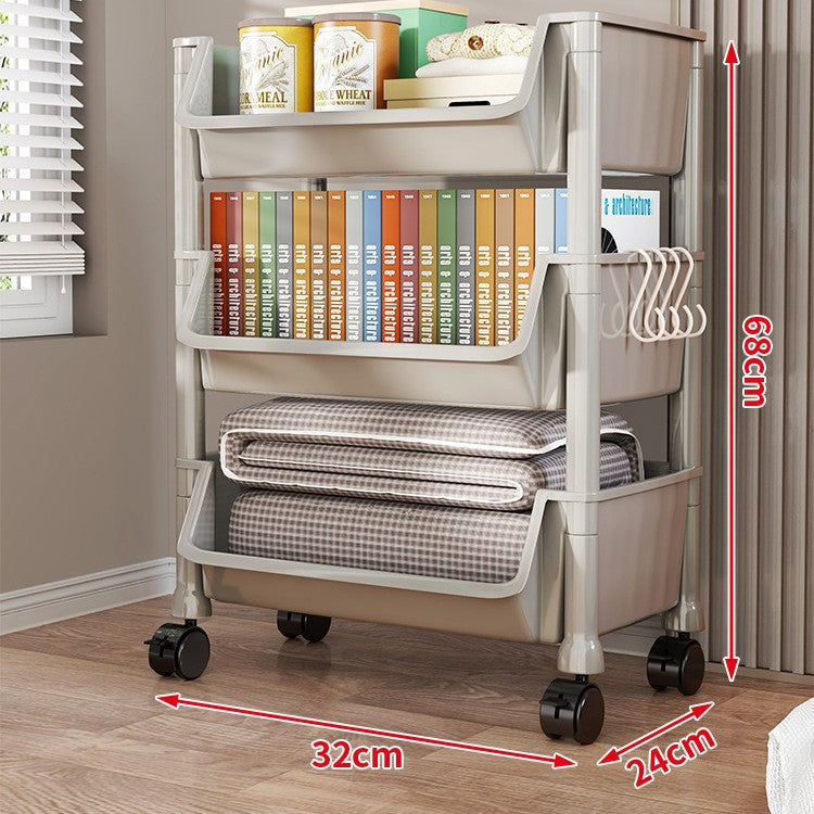 Compact Two-Tier Rolling Utility Cart with Deep Removable Plastic Bins