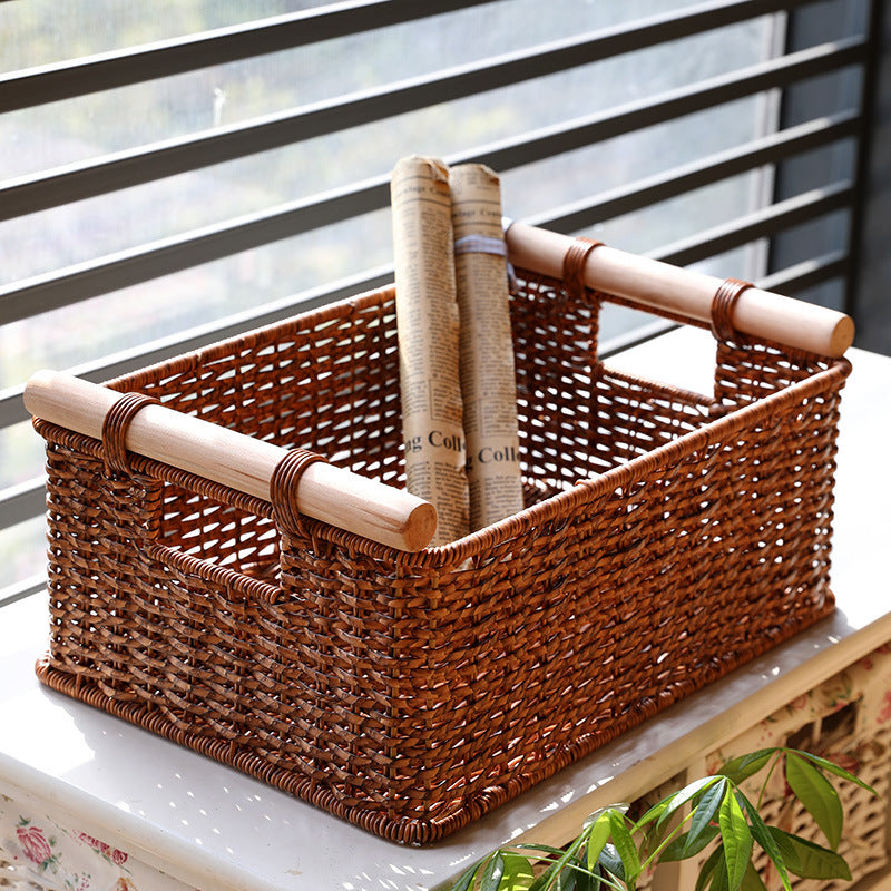 Handcrafted Woven Storage Basket with Wooden Handles Stornfield