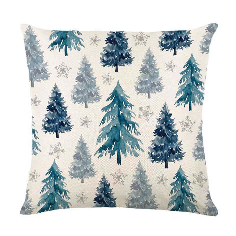 Holiday Cotton-Linen Square Throw Pillow Cover with Watercolor Ornament Illustration and Merry & Bright Script