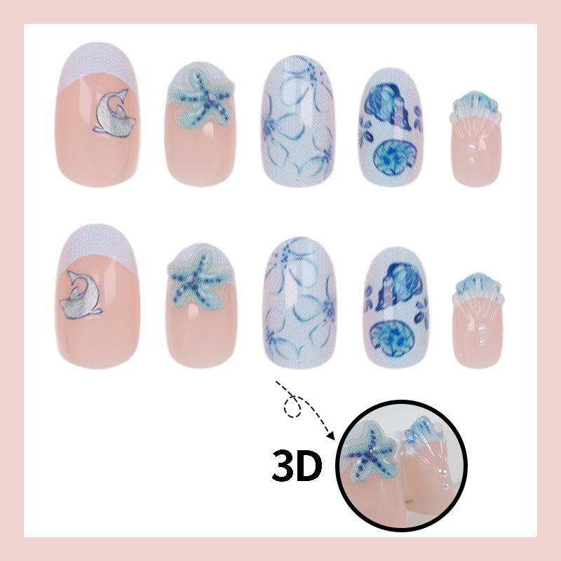 Acrylic nail set with maritime design and creative details Stornfield