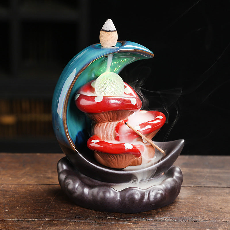 Decorative Ceramic Mushroom Incense Holder