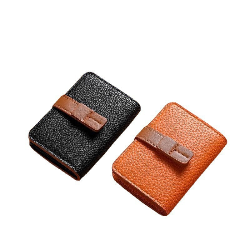 Textured Leather Card Holder with Secure Closure