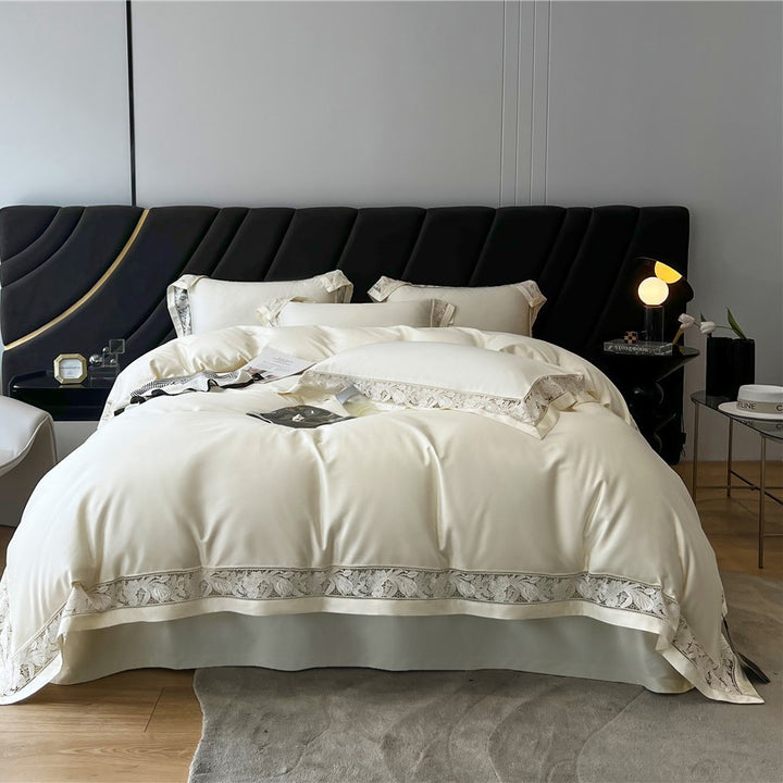 Luxury Lace-Trim Satin Duvet Cover Bedding Set
