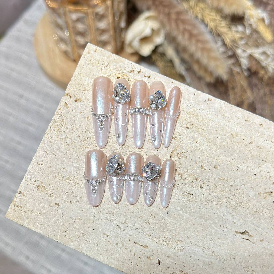 Decorative Stiletto Nail Tips Set with Gemstone Accents Stornfield