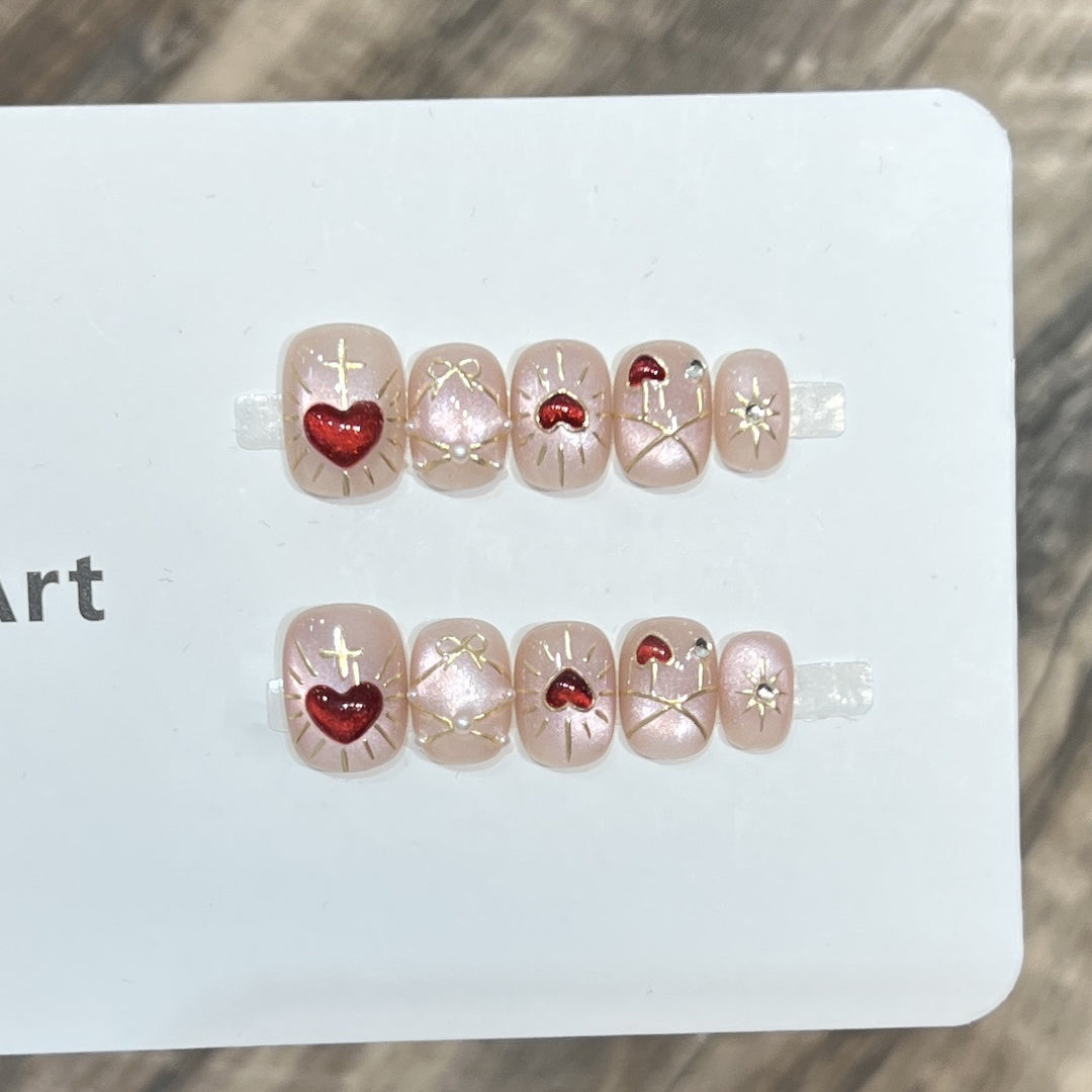 Artistic Heart-Themed Press-On Nail Art Set Stornfield
