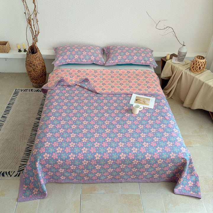 Quilted Lightweight Cotton-Blend Reversible Bedspread with Matching Pillow Shams