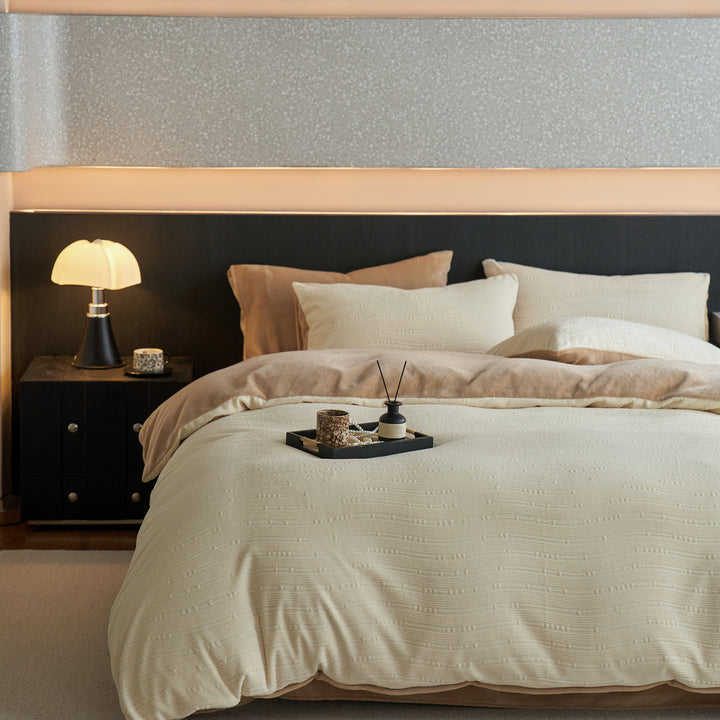 Embossed Dot Textured Duvet Cover Set with Brushed Reversible Backing and Pillow Shams