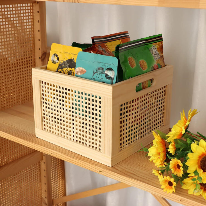Rectangular Natural Wood Storage Basket Stornfield