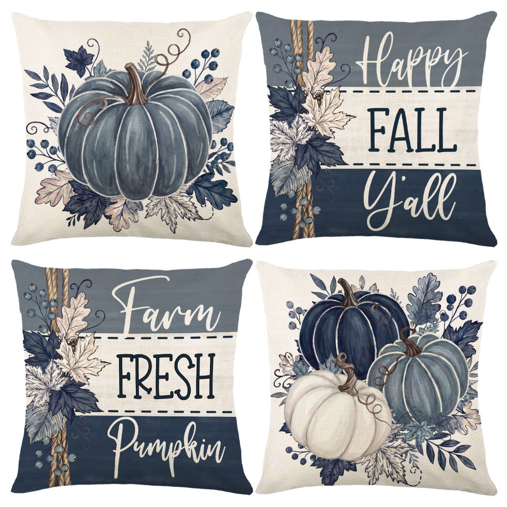 Decorative Harvest-Themed Throw Pillow Covers with Linen Texture