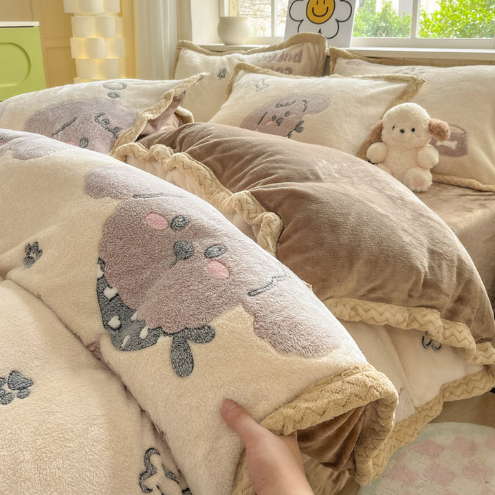 Cartoon Animal Plush Comforter Set